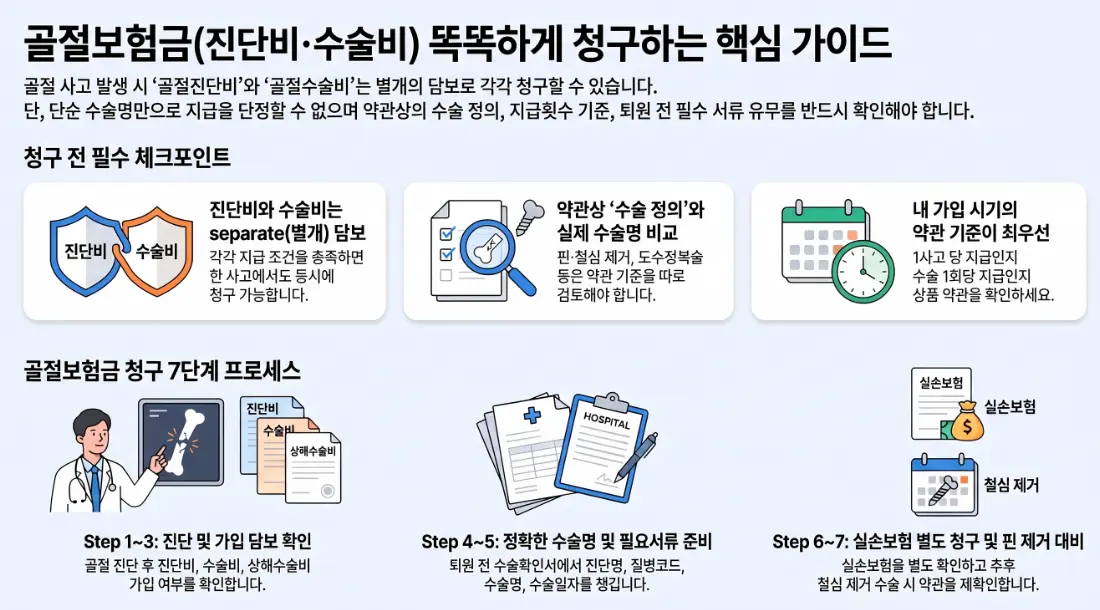 골절수술비 보험금 골절진단비 중복 핀 철심 제거 수술 청구서류