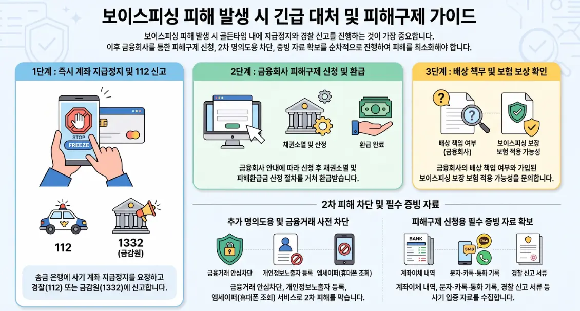 보이스피싱 피해 보상 지급정지 피해구제 피해금 환급 보험 청구 방법