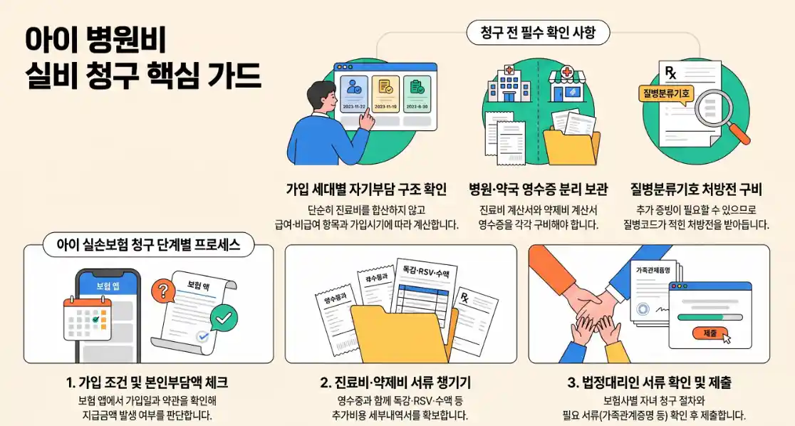 아이 병원비 실비 청구 소아과 검사비 약값 부모 보험서류 안내