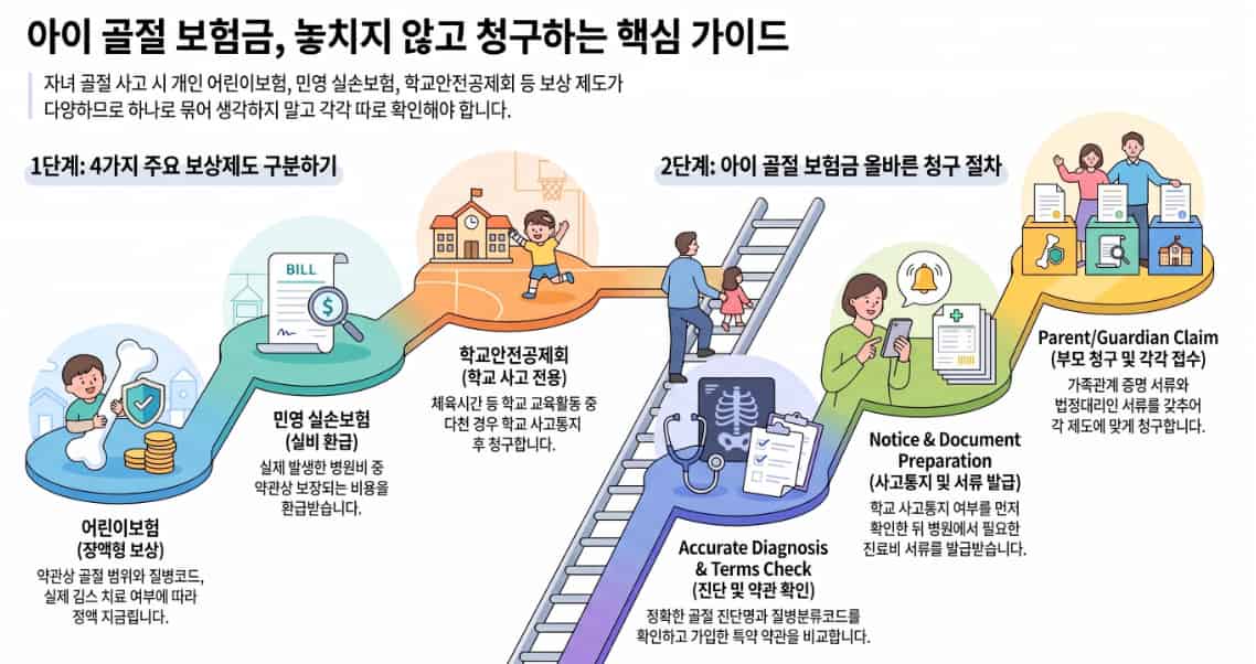 아이 골절 보험금 어린이보험 깁스 실비 학교안전공제회 보험청구