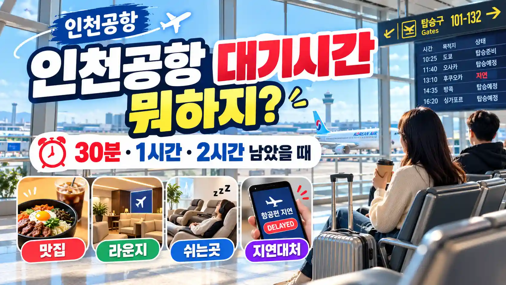 인천공항 대기시간 30분 1시간 2시간 맛집 라운지 쉬는곳 시간 보내기