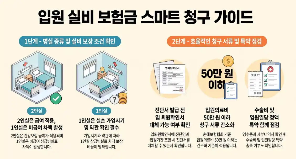 입원 실비 청구 1인실 2인실 병실료 입퇴원확인서 퇴원 보험서류 안내