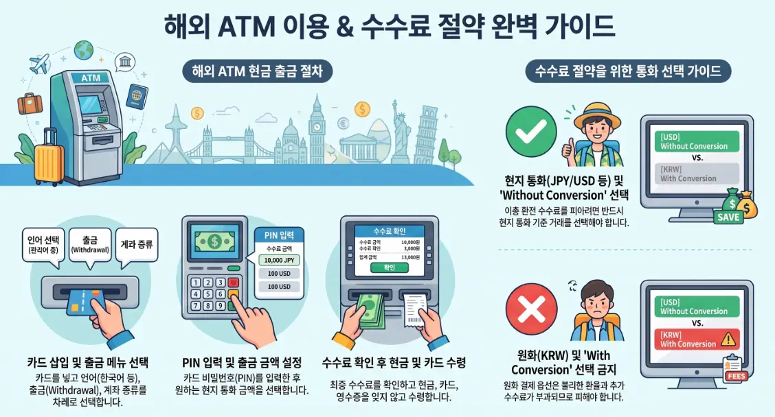 해외 ATM 출금 방법 일본 세븐뱅크 트래블월렛 트래블로그 엔화 출금 수수료 DCC
