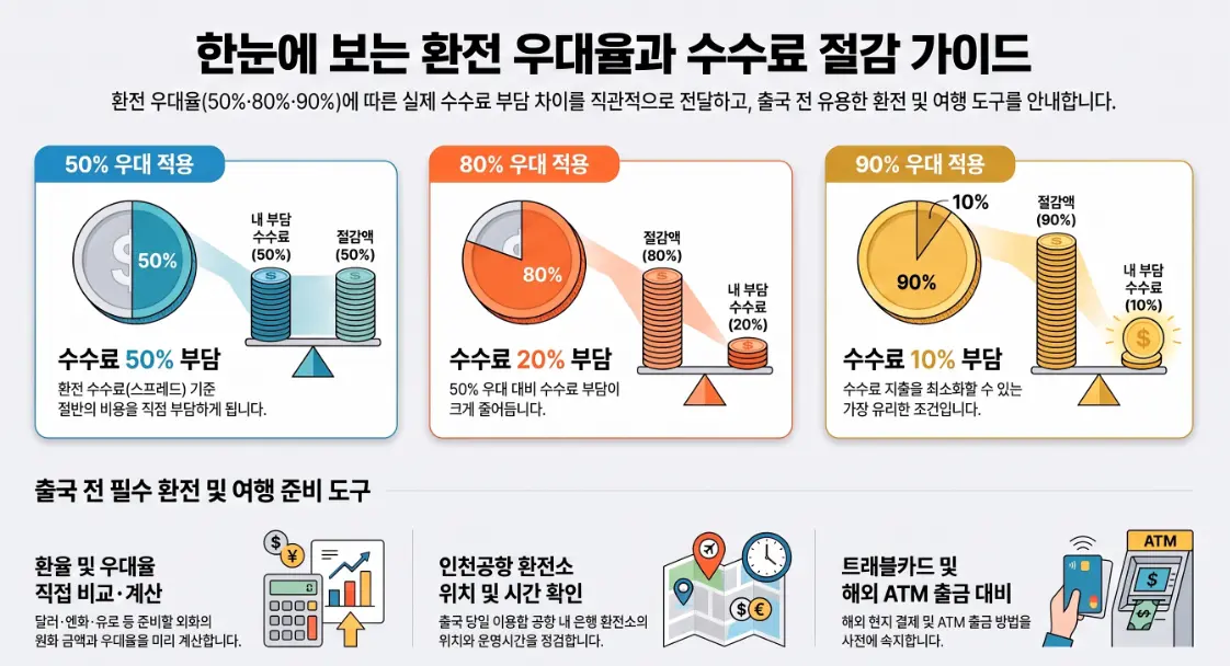 해외여행 환전 방법 인천공항 환전소 시간 엔화 달러 환전 수수료 환전우대 계산기